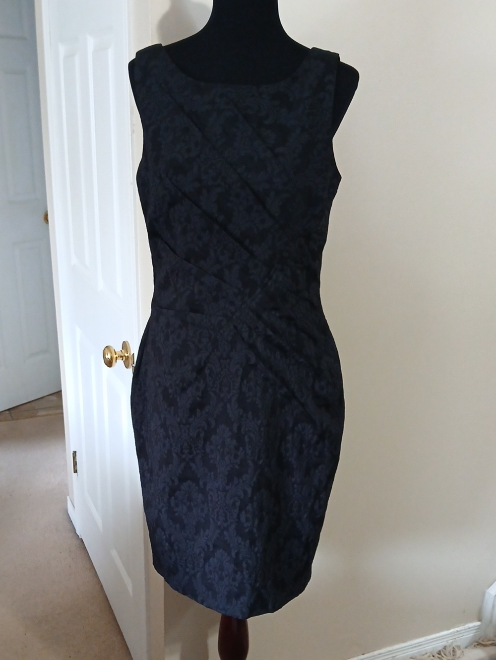 Sleeveless Black Jacquard Sheath Dress